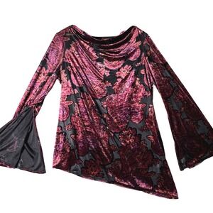 Vintage STUDIO‎ I Y2K Boho Paisley Burnout Velvet Asymmetrical Bell Sleeve Tunic